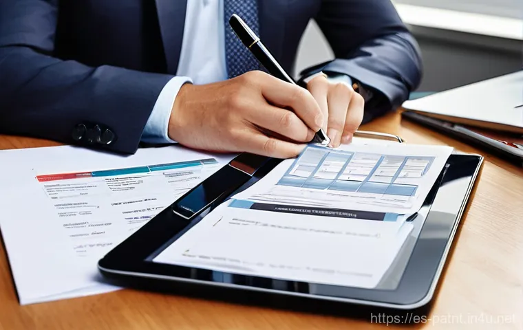 변리사 업무 일지 작성법 - **Prompt: The Meticulous IP Agent's Digital and Traditional Workspace**
"A focused intellectual ...