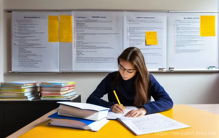 변리사 시험 기출문제 분석 - **Prompt: "A focused student, approximately 28 years old, sits at a spacious, organized study desk i...