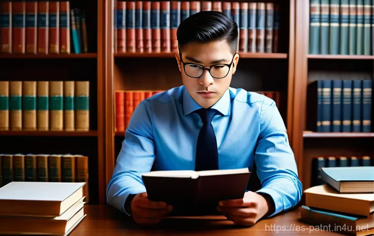 변리사 시험 주요 과목 정리 - **Prompt 1: The Diligent IP Professional**
A highly detailed, realistic photograph of a focused ...