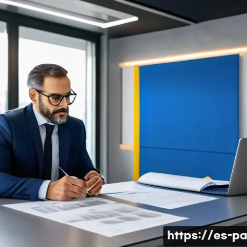 변리사 특허 출원 사례 - A professional office setting showing a Spanish patent attorney advising an inventor on preparing a ...