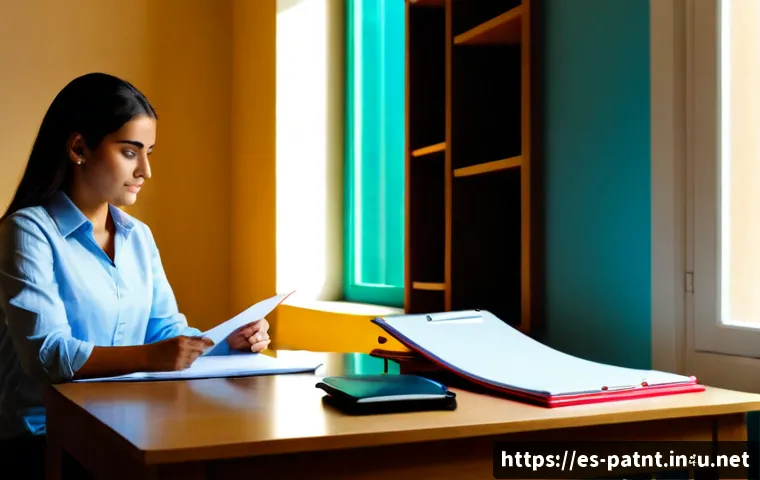 변리사 시험 전형 변화 - Photorealistic Spanish patent law exam candidate in a bright Madrid study room, comparing two neatly...